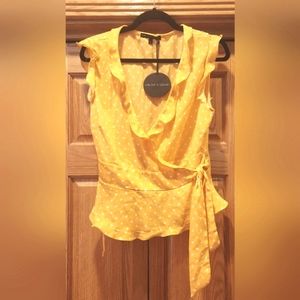 NWT Harlowe & Graham Yellow Polka Dot Blouse Sz L